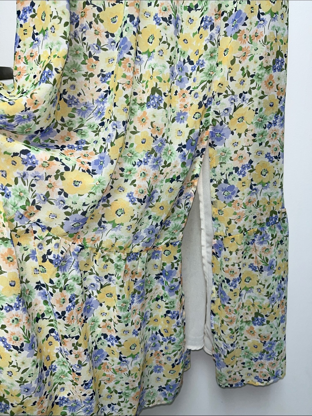 Astr Yellow Floral Puff-Sleeve Maxi Dress with Blue & Green Blooms - Picture 3 of 4